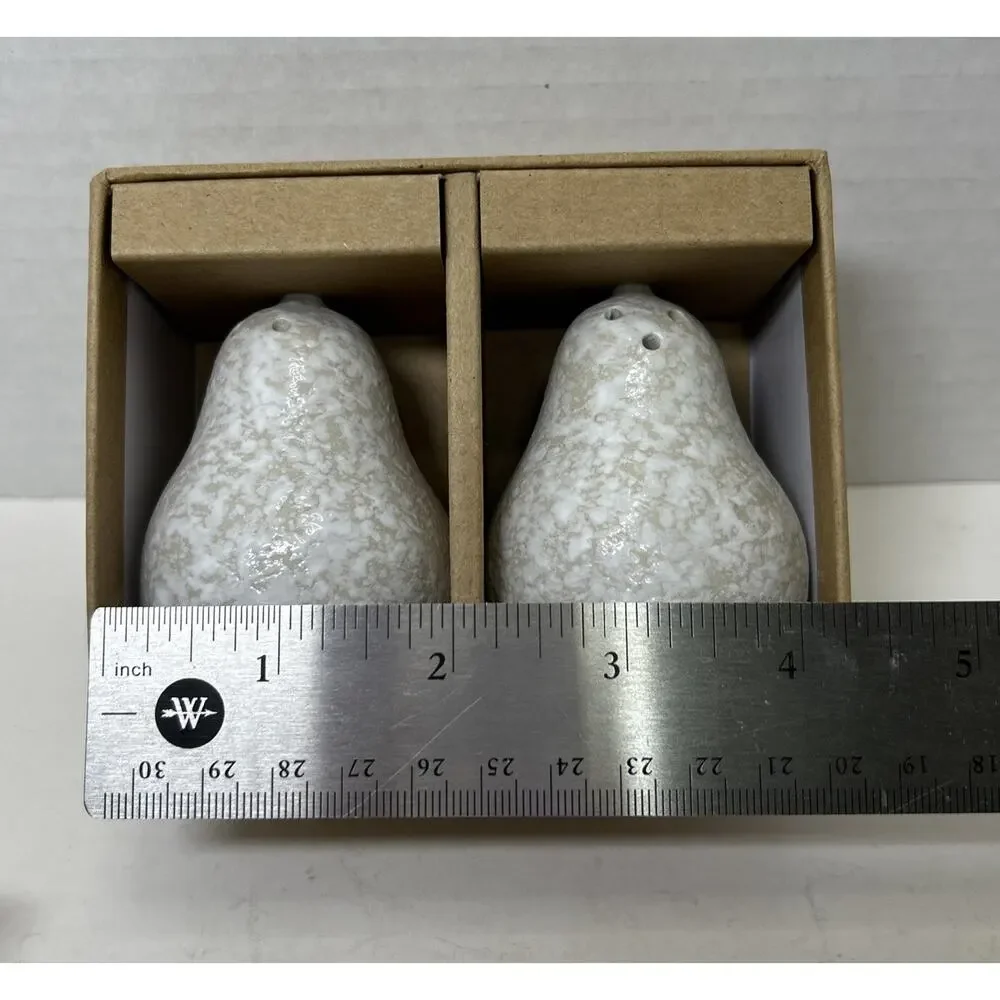 West Elm Speckled White Pear Salt & Pepper Shakers Ceramic NIB 8439036